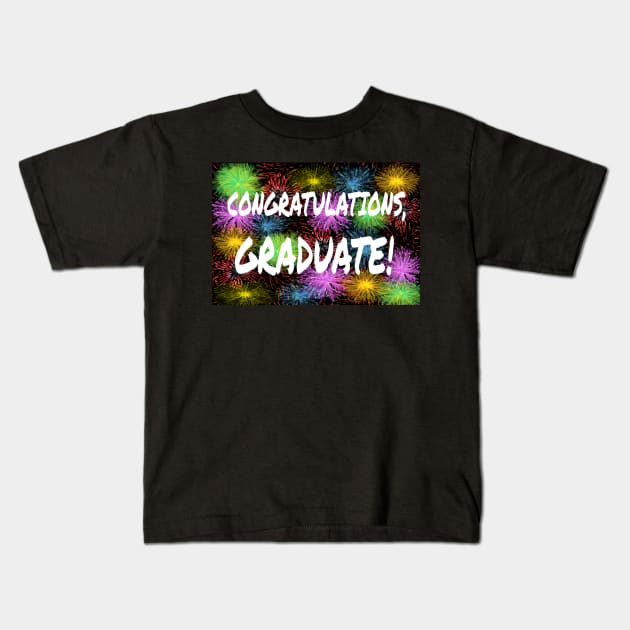 Congratulations, Graduate! Graduation Message with Colorful Fireworks. Kids T-Shirt by Art By LM Designs 